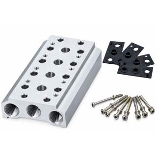 BASE MANIFOLD DE DE 4 ESTACIONES PARA ELECTROVALVULA 5/2 DE 1/4NPT REF: 4V200M-4F